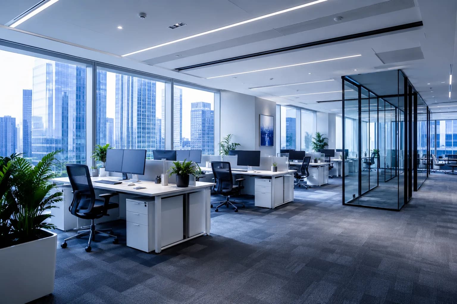 Staff cleaning a corporate office